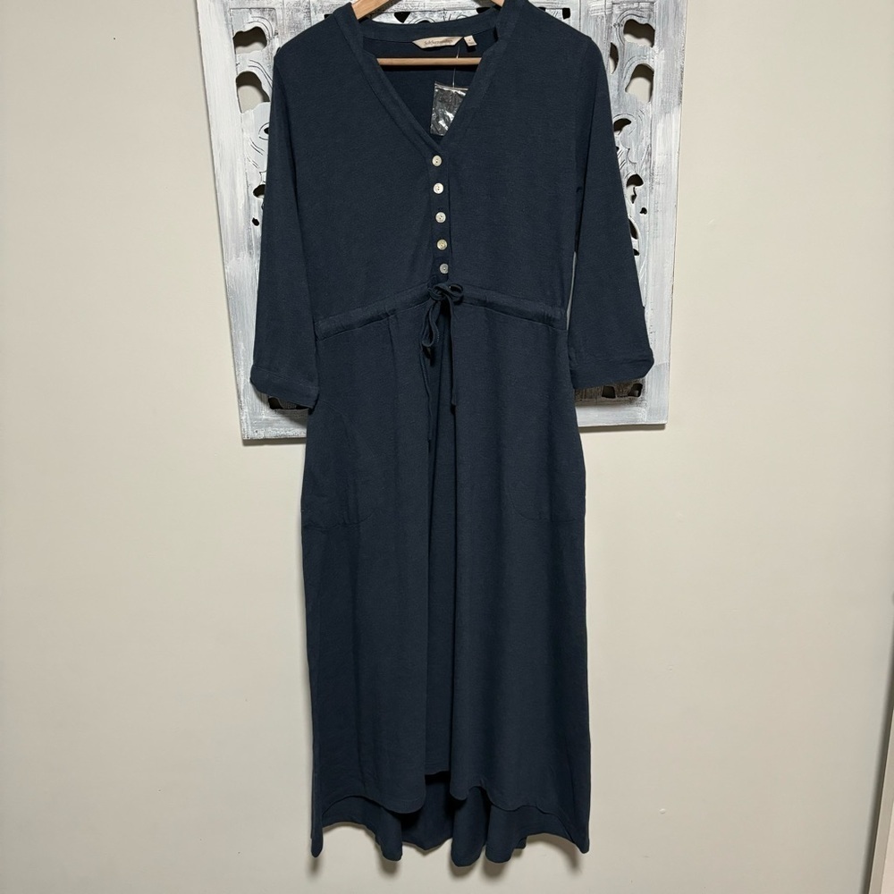 NEW Soft Surroundings Eylsia Heather Dusty Blue 3/4 Sleeve Cotton Midi Dress